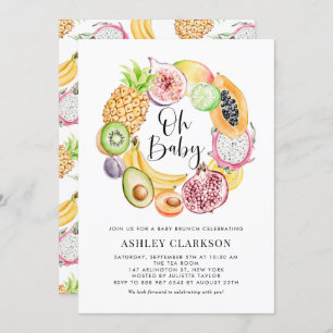 Watercolor Tropical Fruits Baby Shower Brunch Invitation