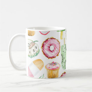 Watercolor tropical fruits, ice cream pattern. coffee mug