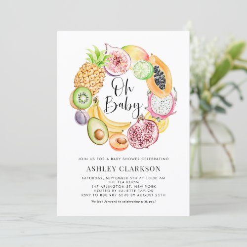 Watercolor Tropical Fruits Summer Baby Shower Invitation