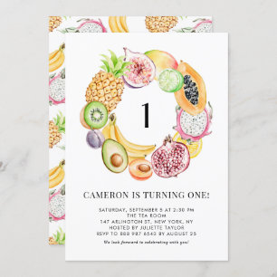 Watercolor Tropical Fruits Summer First Birthday Invitation
