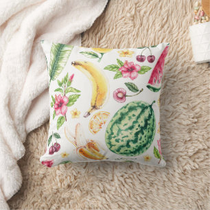 Watercolor Tropical Fruits Throw Pillow Cover