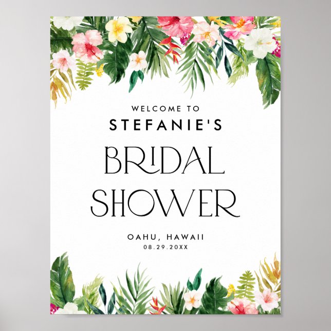 Watercolor Tropical Garland Bridal Shower Welcome Poster (Front)