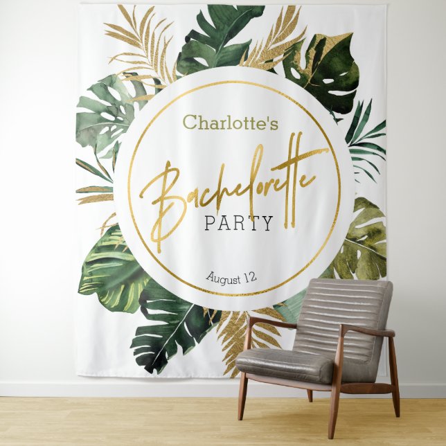 Watercolor Tropical Gold Bachelorette backdrop (In Situ)