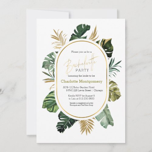 Watercolor Tropical Gold Foil Bachelorette Party Invitation