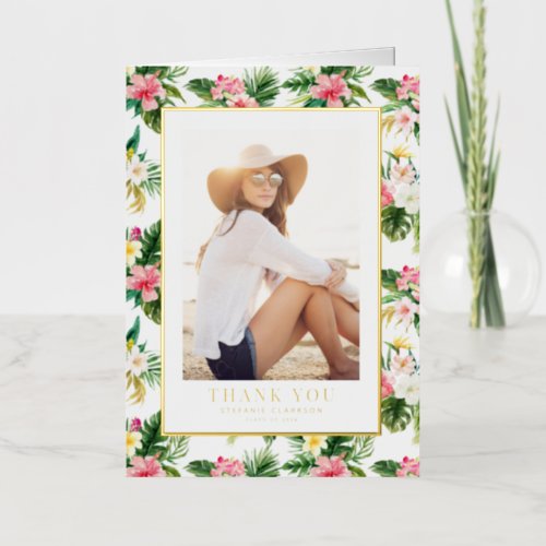 Watercolor Tropical Graduation Photo Thank You Foil Greeting Card
