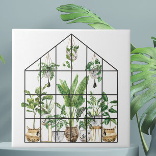 Watercolor Tropical Green Houseplant Gardening Ceramic Tile