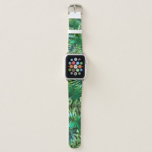 Watercolor tropical green leaves apple watch band