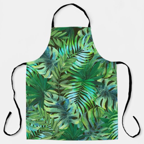 Watercolor tropical green leaves apron