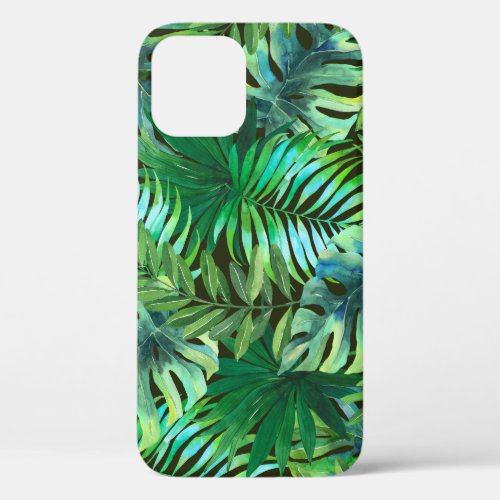 Watercolor tropical green leaves iPhone 12 case