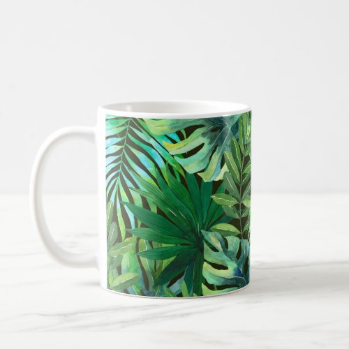 Watercolor tropical green leaves coffee mug