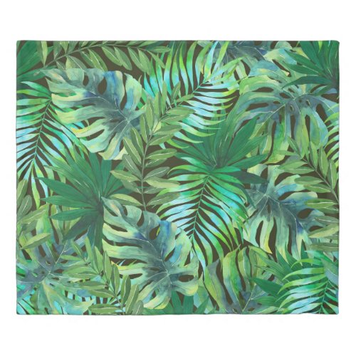 Watercolor tropical green leaves duvet cover