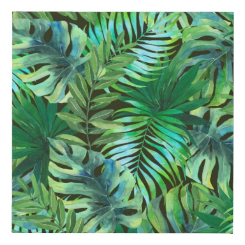 Watercolor tropical green leaves faux canvas print