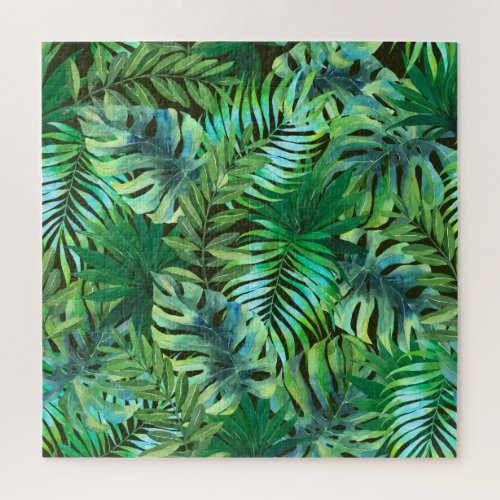 Watercolor tropical green leaves jigsaw puzzle