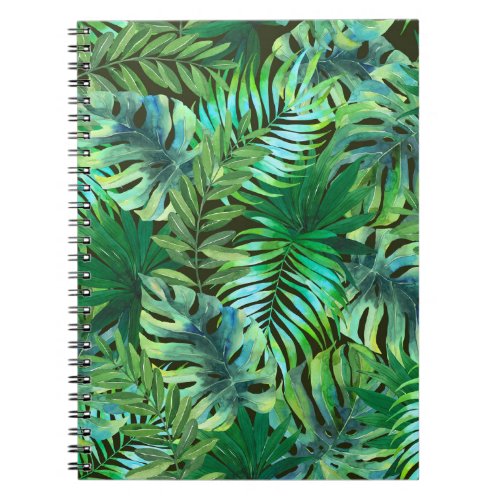 Watercolor tropical green leaves notebook