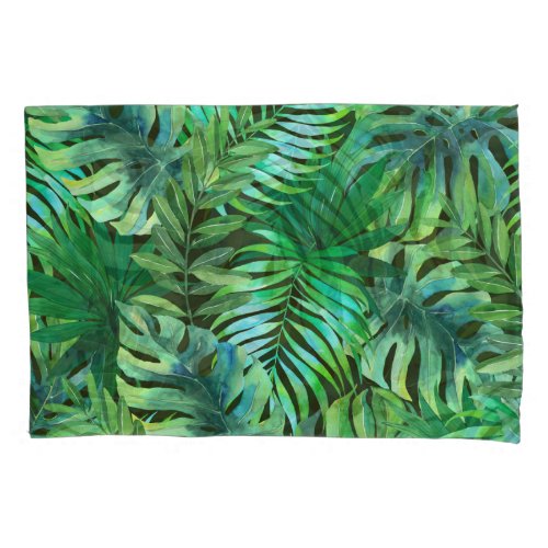 Watercolor tropical green leaves pillow case