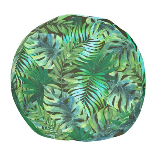 Watercolor tropical green leaves pouf