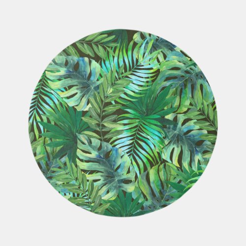 Watercolor tropical green leaves rug