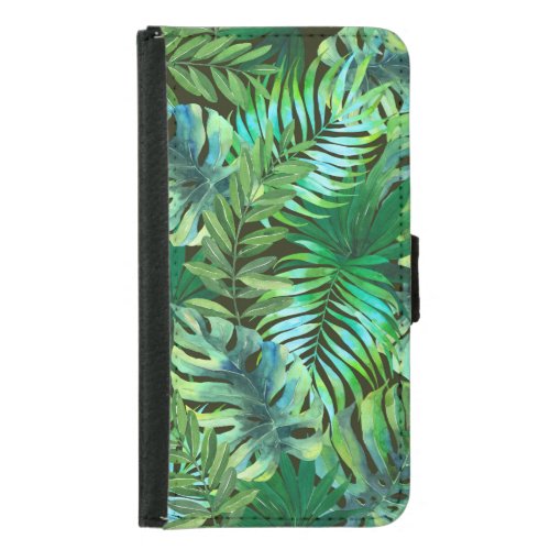 Watercolor tropical green leaves samsung galaxy s5 wallet case