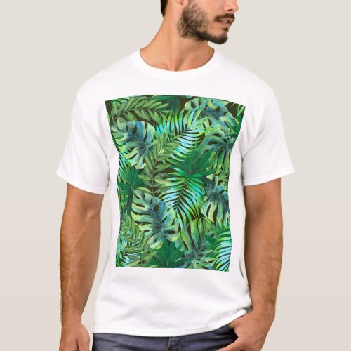 Watercolor tropical green leaves T_Shirt