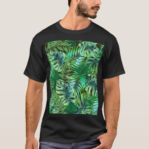 Watercolor tropical green leaves T_Shirt