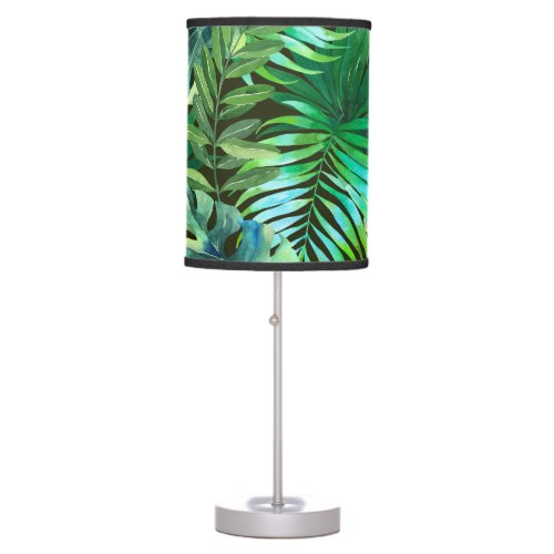Watercolor tropical green leaves table lamp