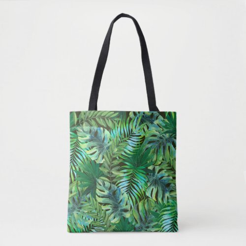 Watercolor tropical green leaves tote bag