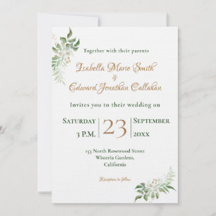 Watercolor Tropical Green Monstera Leaves Wedding Invitation