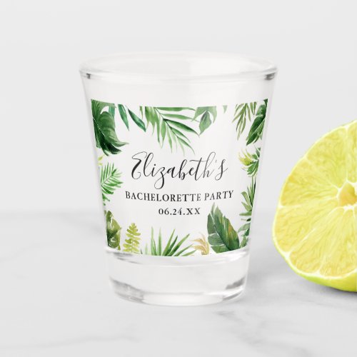 Watercolor Tropical Greenery Bachelorette Party Shot Glass