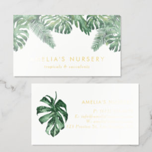 Watercolor Tropical Greenery Botanical Branding Foil Business Cards