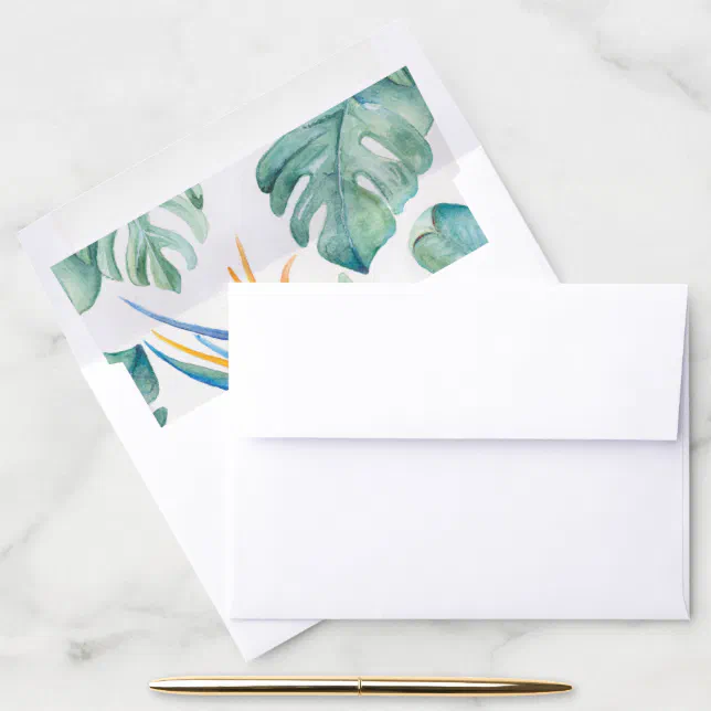 Watercolor Tropical Greenery Envelope Liner | Zazzle