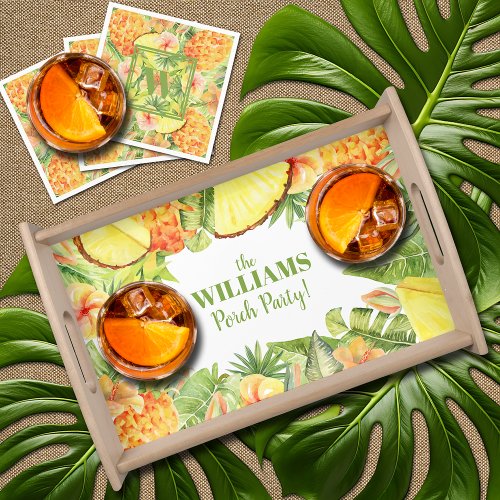 Watercolor Tropical Greenery Flowers Serving Tray