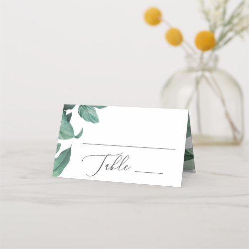 Watercolor tropical greenery foliage wedding place card