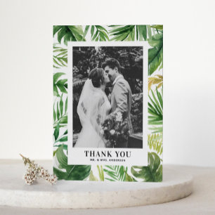 Watercolor Tropical Greenery Frame Photo Wedding Letterpress Thank You Card