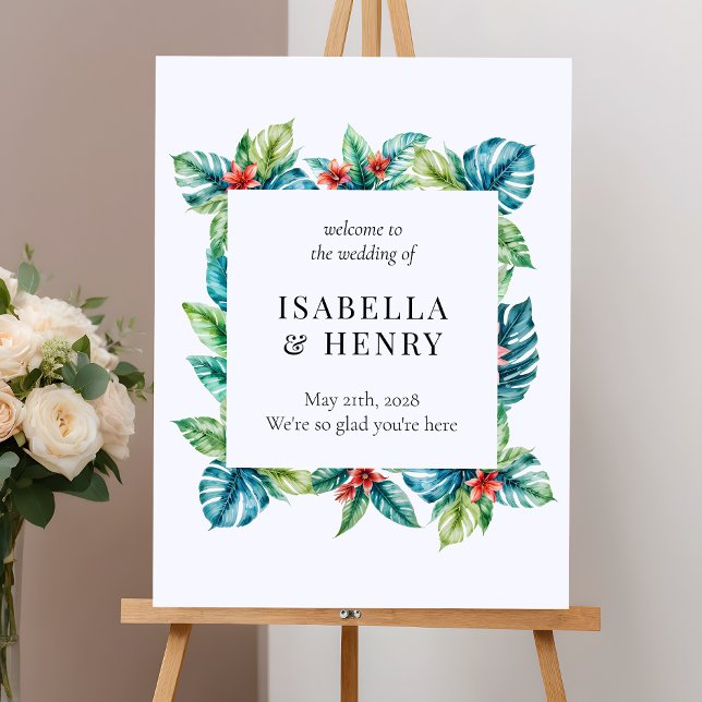 Watercolor Tropical Greenery Frame Wedding Welcome Foam Board (Creator Uploaded)