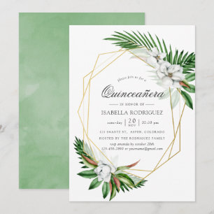 Watercolor Tropical Greenery Geometric Quinceañera Invitation