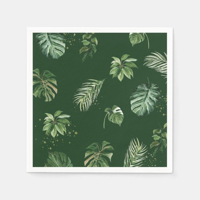 Watercolor Tropical Greenery Green Foliage Leaf  Napkins (Front)