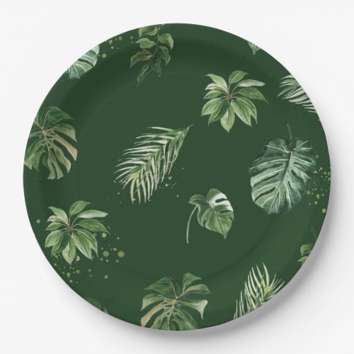 Watercolor Tropical Greenery Green Foliage Leaf  Paper Plates