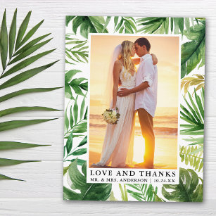 Watercolor Tropical Greenery Love Thanks Wedding Postcard