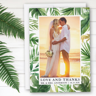Watercolor Tropical Greenery Love Thanks Wedding Thank You Card