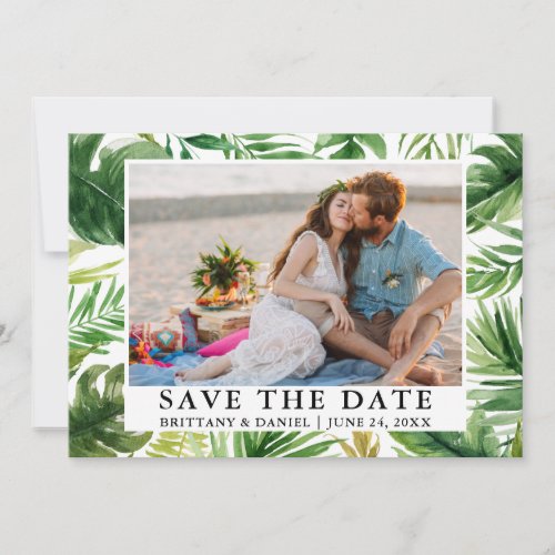 Watercolor Tropical Greenery Photo Save The Date