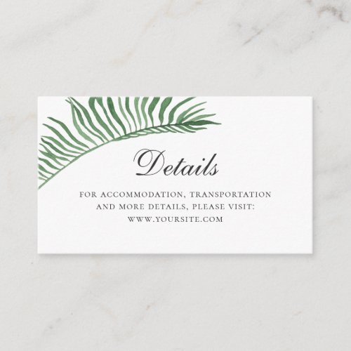 Watercolor tropical greenery wedding details enclosure card