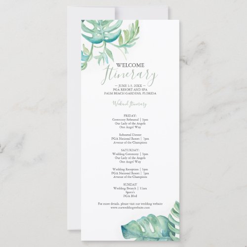 Watercolor Tropical Greenery Wedding Itinerary