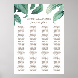 Watercolor tropical greenery wedding seating chart