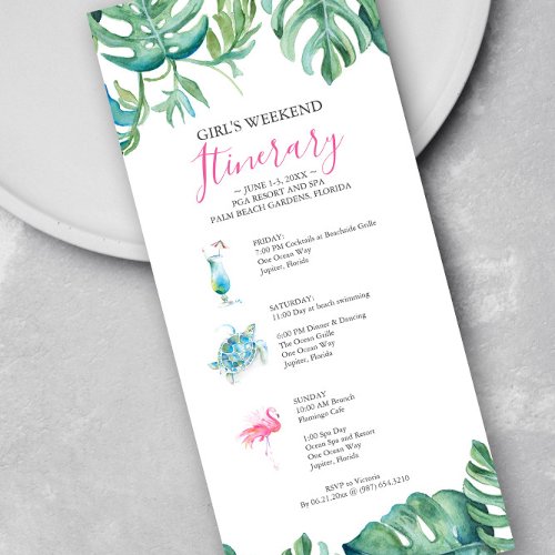 Watercolor Tropical Greenery Weekend Itinerary