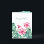 Watercolor Tropical Happy Birthday Greeting Cards<br><div class="desc">Send heartfelt birthday wishes with this tropical-themed greeting card, featuring a replica of my original art stationery design. Hand-painted watercolor hibiscus flowers and monstera palm leaves in vibrant shades of turquoise, green, and pink bring this customized greeting card for birthday celebrations to life. The words “Happy Birthday” are elegantly set...</div>