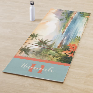 Watercolor Tropical Hawaiian Beach Yoga Mat