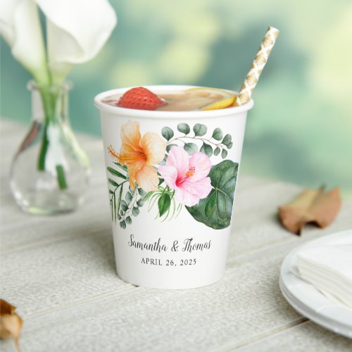 Watercolor Tropical Hibiscus and Foliage Paper Cups