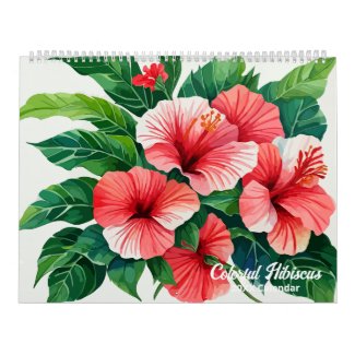 Watercolor Tropical Hibiscus Colorful Calendar