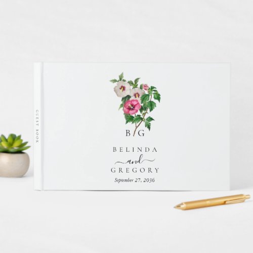Watercolor Tropical Hibiscus Summer Wedding  Guest Book
