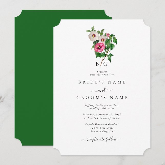 Watercolor Tropical Hibiscus Summer Wedding Invitation (Front/Back)